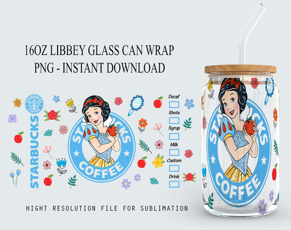 Princess Tumbler, Princess Glass Wrap, 16oz Glass Can Png, Libbey Can Glass 16oz, Princess Starbucks Wrap, Princess Png, Princess Images 7 - VartDigitals