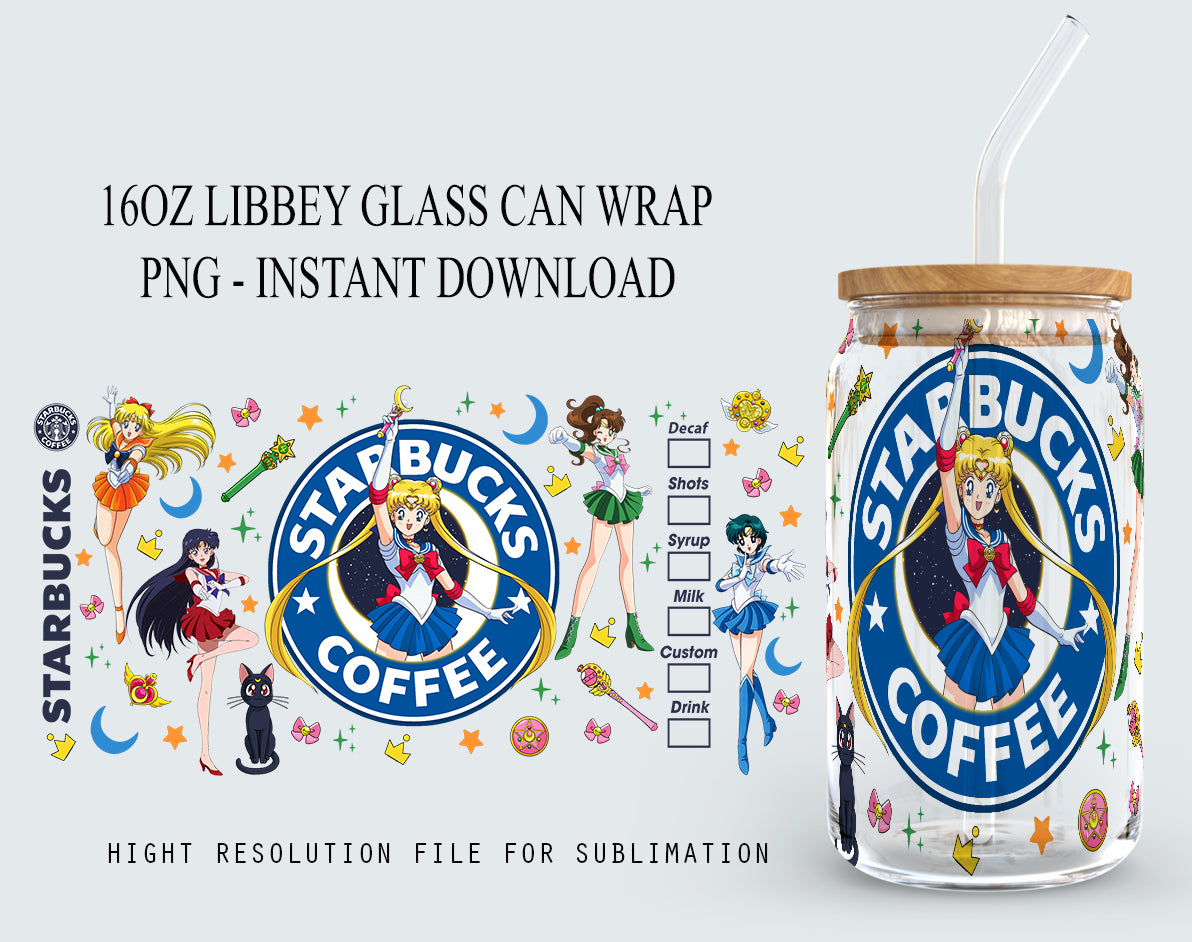 Anime Sailor Girls Tumbler Wrap, Libbey 16ozGlass Can Design, Anime Tumbler - Sublimation Design Digital Download - PNG Active - VartDigitals