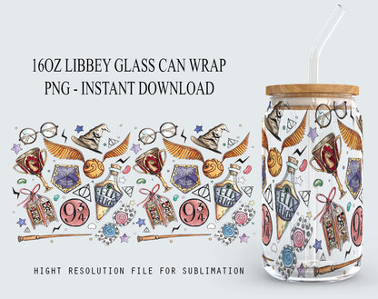 Potterhead Libbey Glass PNG, Can Glass Wrap PNG, 16oz Can Glass png, Magic Can Glass Full Wrap png, 16oz Coffee Glass png, Libbey can wrap - VartDigitals