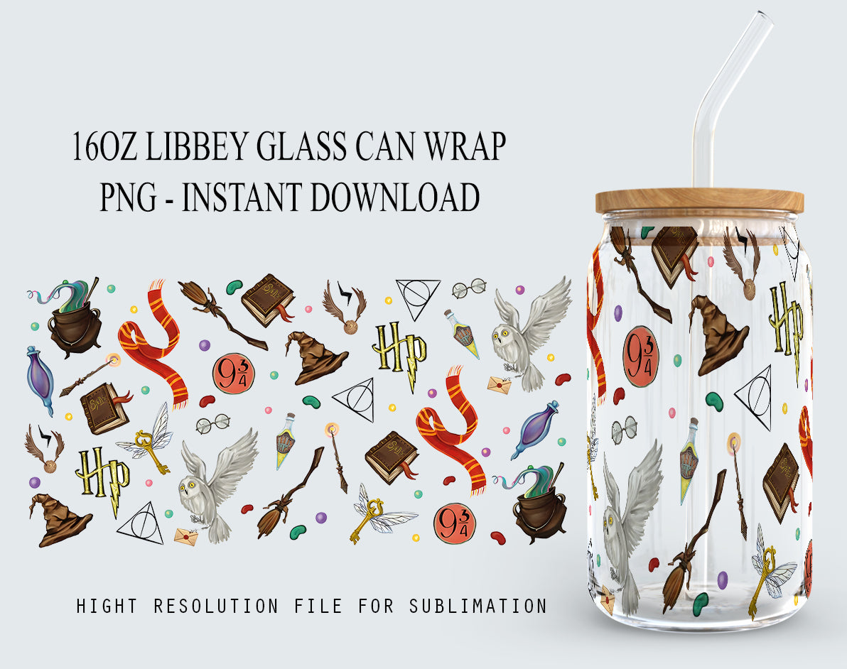 Magic Libbey Glass PNG, Can Glass Wrap PNG, 16oz Can Glass PNG, Magic Can Glass Full Wrap png, 16oz Wizard Glass png, Potterhead Libbey png - VartDigitals