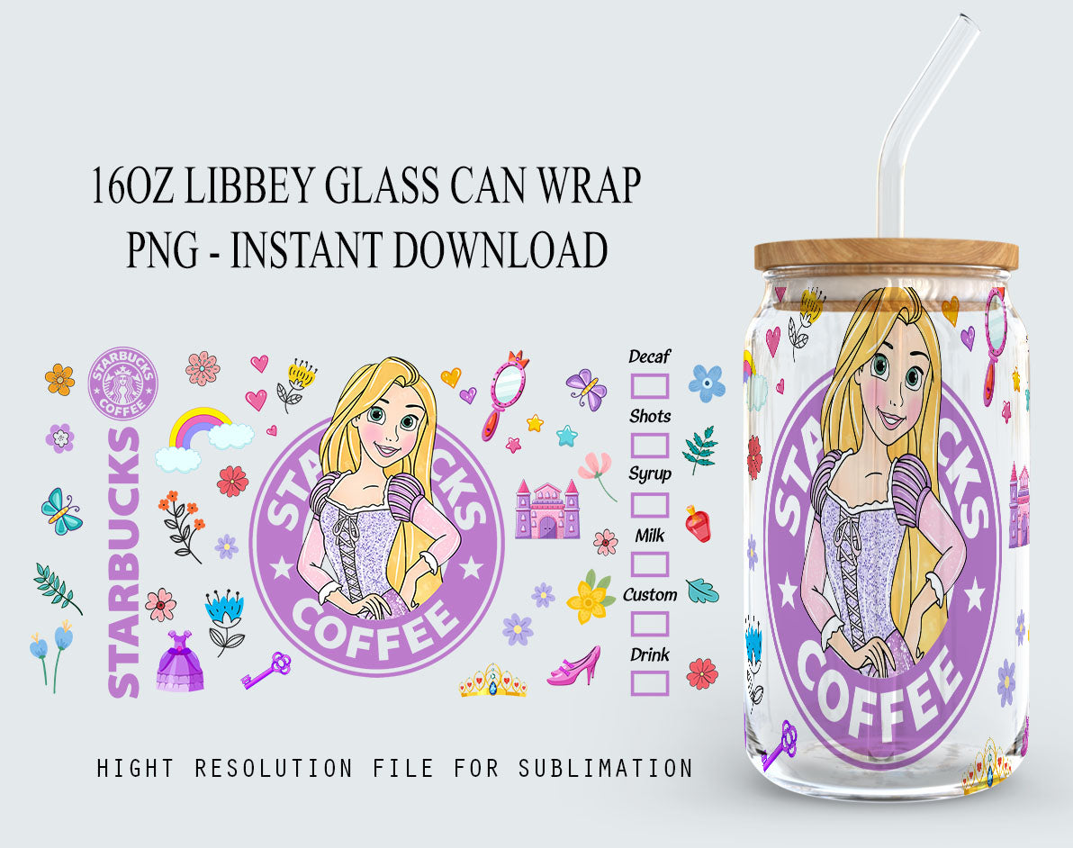 Princess Tumbler, Princess Glass Wrap, 16oz Glass Can Png, Libbey Can Glass 16oz, Princess Starbucks Wrap, Princess Png, Princess Images 6 - VartDigitals