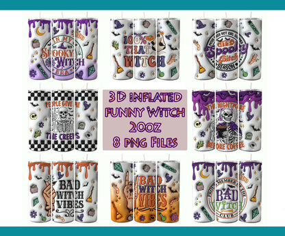 3D Inflated Funny Halloween 20oz Skinny Tumbler Wrap PNG